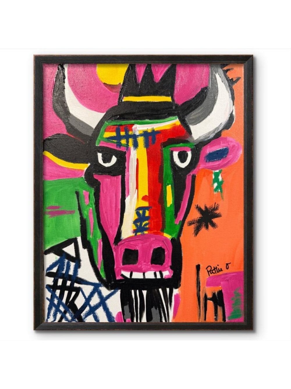 Crowned 14x11 Original Neo-Expressionist Animal Portrait Painting Art Canvas